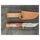 Single Blade Damascus Knife w/ Leather Sheath