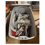 Plastic Tote w/Assorted Clothes Hangers