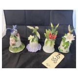 4 ceramic bird bells