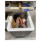 Serving tray, tins, sewing notions, trophies & mor