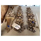 3 Pcs - Gold Toned Wall Decor