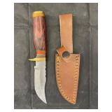 Single Blade Damascus Knife w/ Leather Sheath