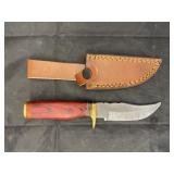 Single Blade Damascus Knife w/ Leather Sheath