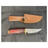 Single Blade Damascus Knife w/ Leather Sheath