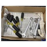 Box of Assorted Drivers & Wrenches