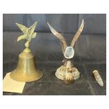 Brass eagle bell & eagle porcelain figurine