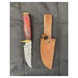 Single Blade Damascus Knife w/ Leather Sheath