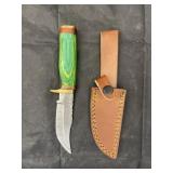 Single Blade Damascus Knife w/ Leather Sheath