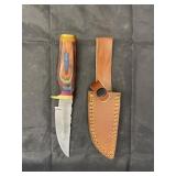 Single Blade Damascus Knife w/ Leather Sheath