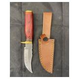 Single Blade Damascus Knife w/ Leather Sheath