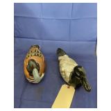 2 decorative ducks- 1 wood, 1 glass