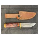 Single Blade Damascus Knife w/ Leather Sheath
