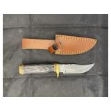 Single Blade Damascus Knife w/ Leather Sheath