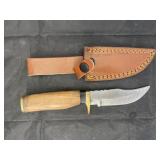 Single Blade Damascus Knife w/ Leather Sheath