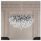 Modern Black Crystal Chandelier- 31.5", Round Bra