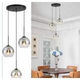 3 Light Pendant Light With Gradient Black Glass, H