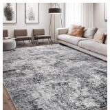 Living Room Area Rug  - 9x12Ft, Grey/White/Dark Gr