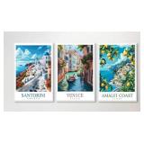 3 Pc. Vintage Travel Art of Venice, Amalfi Coast a