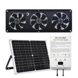 25W Solar Powered Exhaust Fan Kit, 12000mAh Lithiu