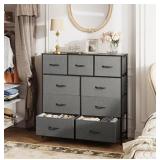 WLIVE 9 Drawer Dresser- Fabric Drawers, Dark Grey,