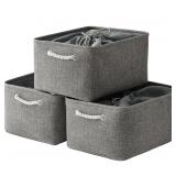 3 Pack TheWarmHouse Grey Fabric Storage Bins W/Ha