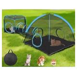 3-In-1 Outdoor Cat Enclosure With Tunnel - Black/B