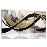 Black And Gold Canvas Print 3 Piece, Abstract Blac