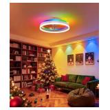 RGB Ceiling Fan with Lights, Low Profile Flush Mou