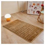 Beige Rabbit Striped Plush Rug, Approx 4