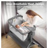 3in1 Gray Baby Bassinet Bedside Sleeper, 0 to 6 Mo