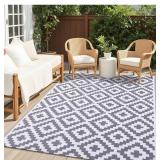Waterproof Outdoor Rug, Gray/White, Plastic Weave,