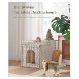 Cat Litter Box Enclosure Furniture, Rattan Woven,