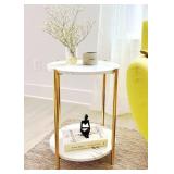 Small Round Side Table- 2 Tier, Gold/White, Approx