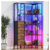 Corner Bookshelf With LED Light Strips & 4 Fabric