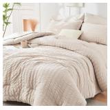 Beige Queen Ribbed Comforter 7 Pc. Set, (2) Sham 2