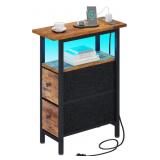 End Table With Charging Station - 2 Fabric Drawers