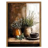 Framed Vintage Kitchen Wall Art, Rustic Herbs, App