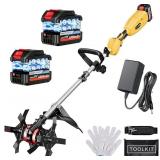 Cordless Tiller Cultivator- 21V, 360RPM, 9'
