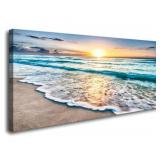 Canvas Print Wall Art, Beach Sunset/Ocean Waves, A