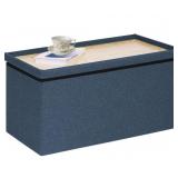 Folding Storage Ottoman With Lid, Linen, Blue, 30'