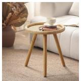 HuiDao Small Round Side Table- Woven Rattan, Appro