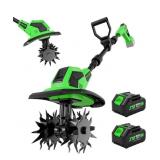 21V Cordless Tiller Cultivator, 2 batteries, 1 Cha