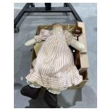 Box of Kitchen Items & Handmade Doll