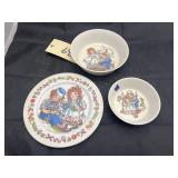 3 Pcs - Raggedy Ann & Andy Bowl & Plate