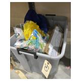 Plastic Tote w/Outdoor Tablecloths - Plants