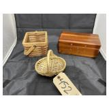 3 Pcs- Wooden Jewelry Box & 2 Wicker Baskets