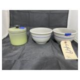 3 Pcs - Stoneware Bowls & Tin Canister