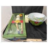 Plastic Salad Bowl Set & BBQ Utensil Set