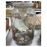 Glass Gallon Jar of Assorted Coins