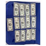 13 Two Dollar Bills